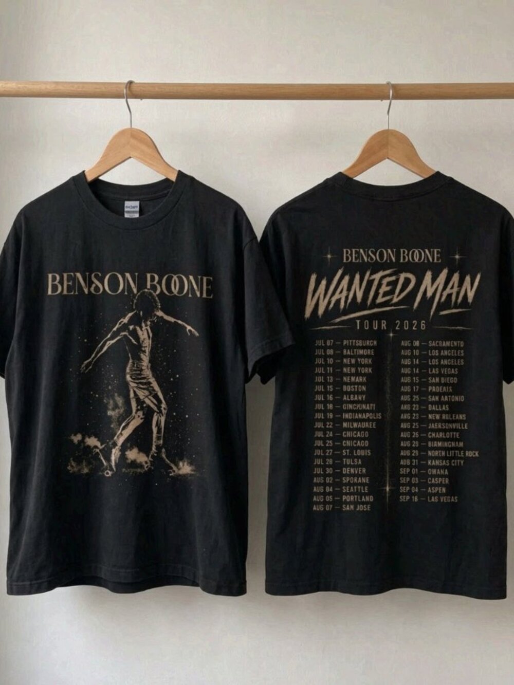Benson Boone Wanted Man Tour 2026 T-Shirt Black Reprint